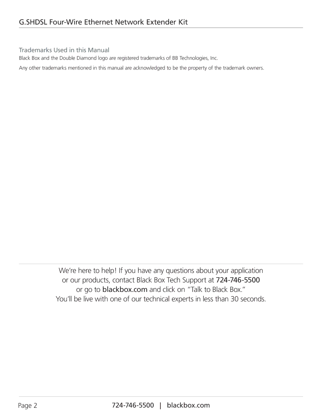 Black Box LR0202A-KIT manual Shdsl Four-Wire Ethernet Network Extender Kit, Trademarks Used in this Manual 