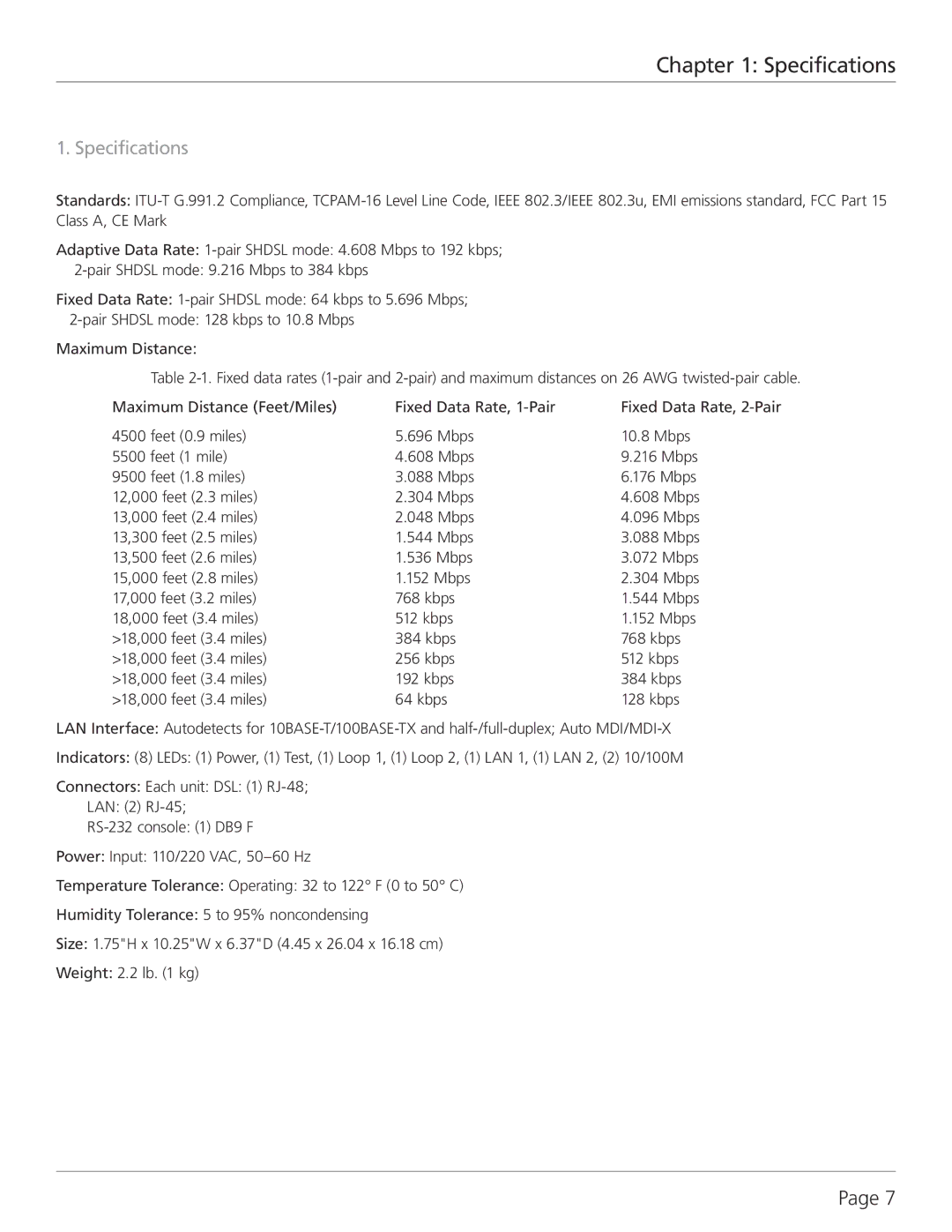 Black Box G.SHDSL Four-Wire Ethernet Network Extender Kit, LR0202A-KIT manual Specifications 