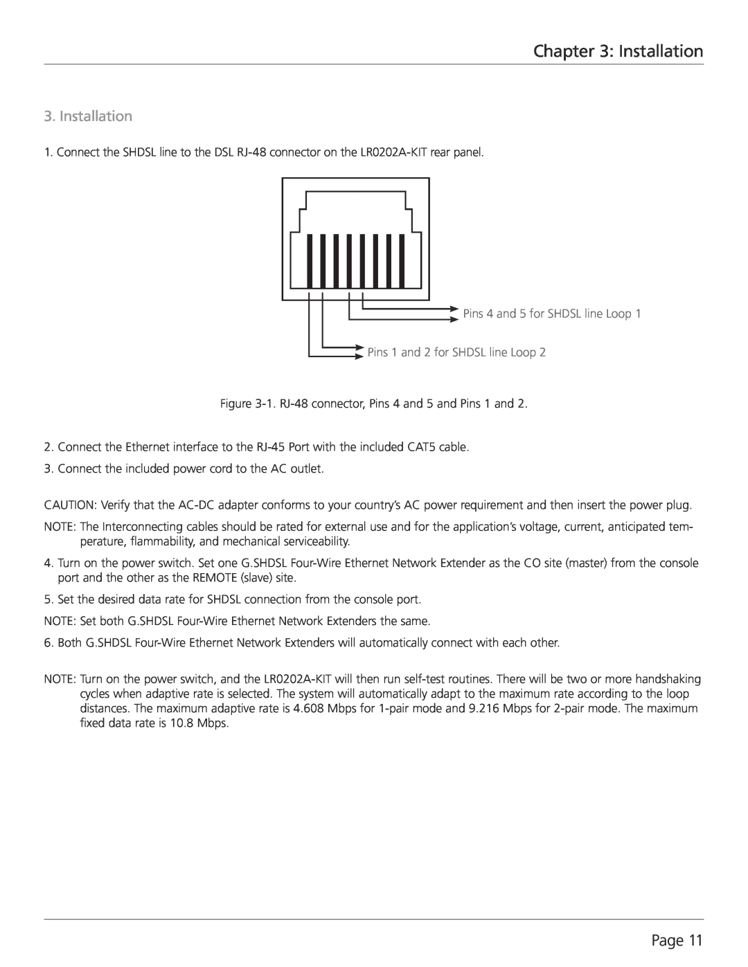 Black Box G.SHDSL Four-Wire Ethernet Network Extender Kit, LR0202A-KIT manual Installation, Page 