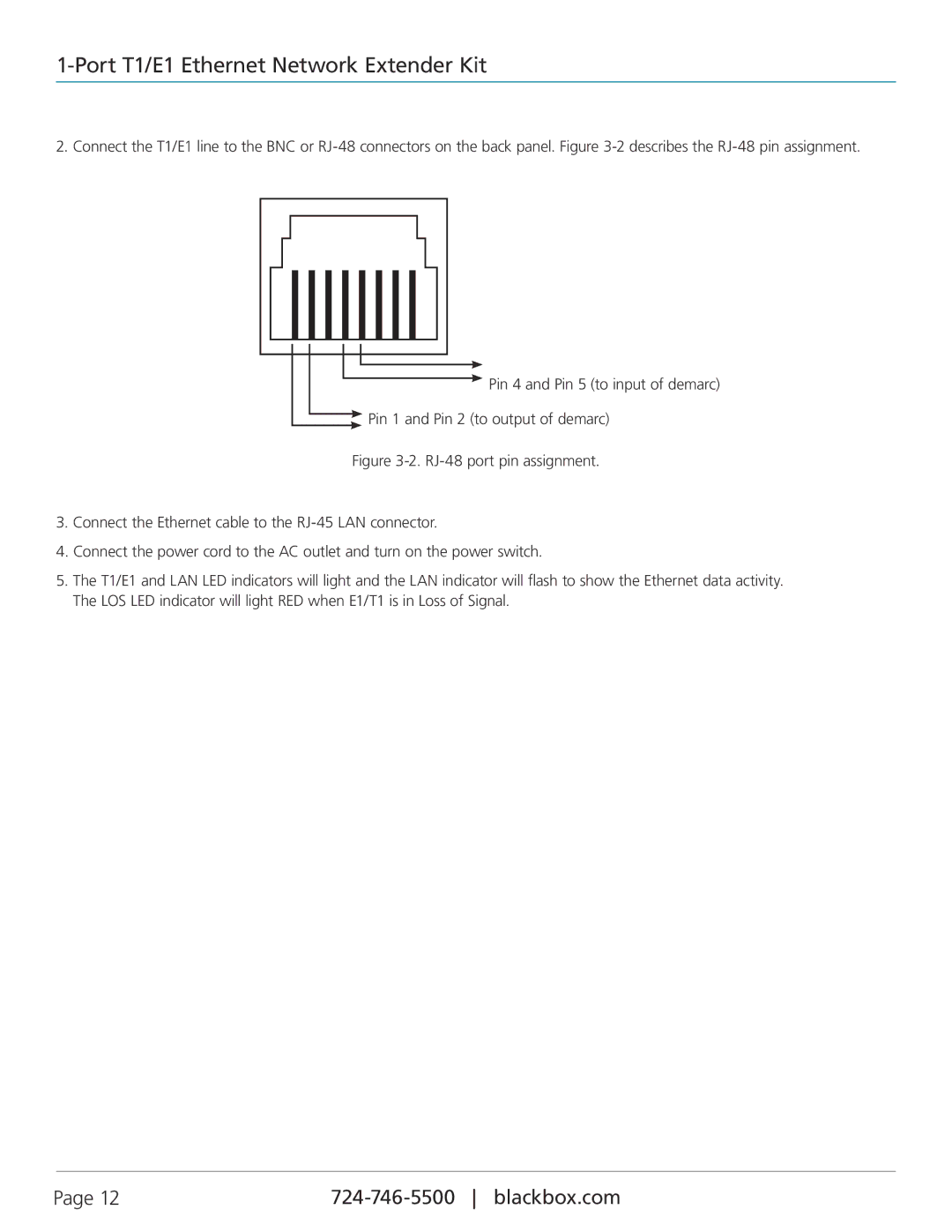 Black Box LR0301A-KIT, 1-Port T1/E1 Ethernet Network Extender Kit manual 