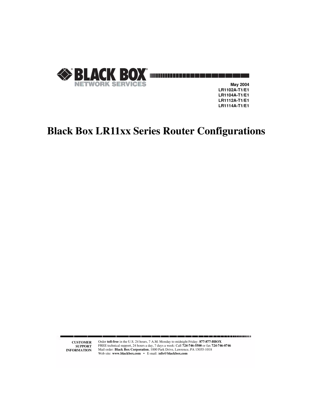 Black Box LR1114A-T1/E1, LR1112A-T1/E1, LR1104A-T1/E1, LR1102A-T1/E1 manual Black Box LR11xx Series Router Configurations 