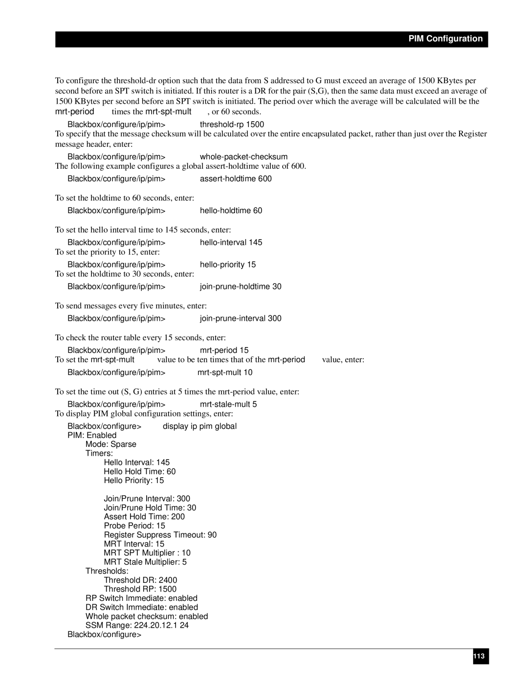 Black Box LR1102A-T1/E1, LR1112A-T1/E1, LR1114A-T1/E1, LR1104A-T1/E1 manual Blackbox/configure display ip pim global 