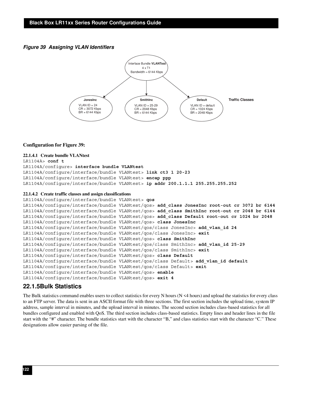 Black Box LR1112A-T1/E1 22.1.5Bulk Statistics, Create bundle VLANtest, Create traffic classes and assign classifications 