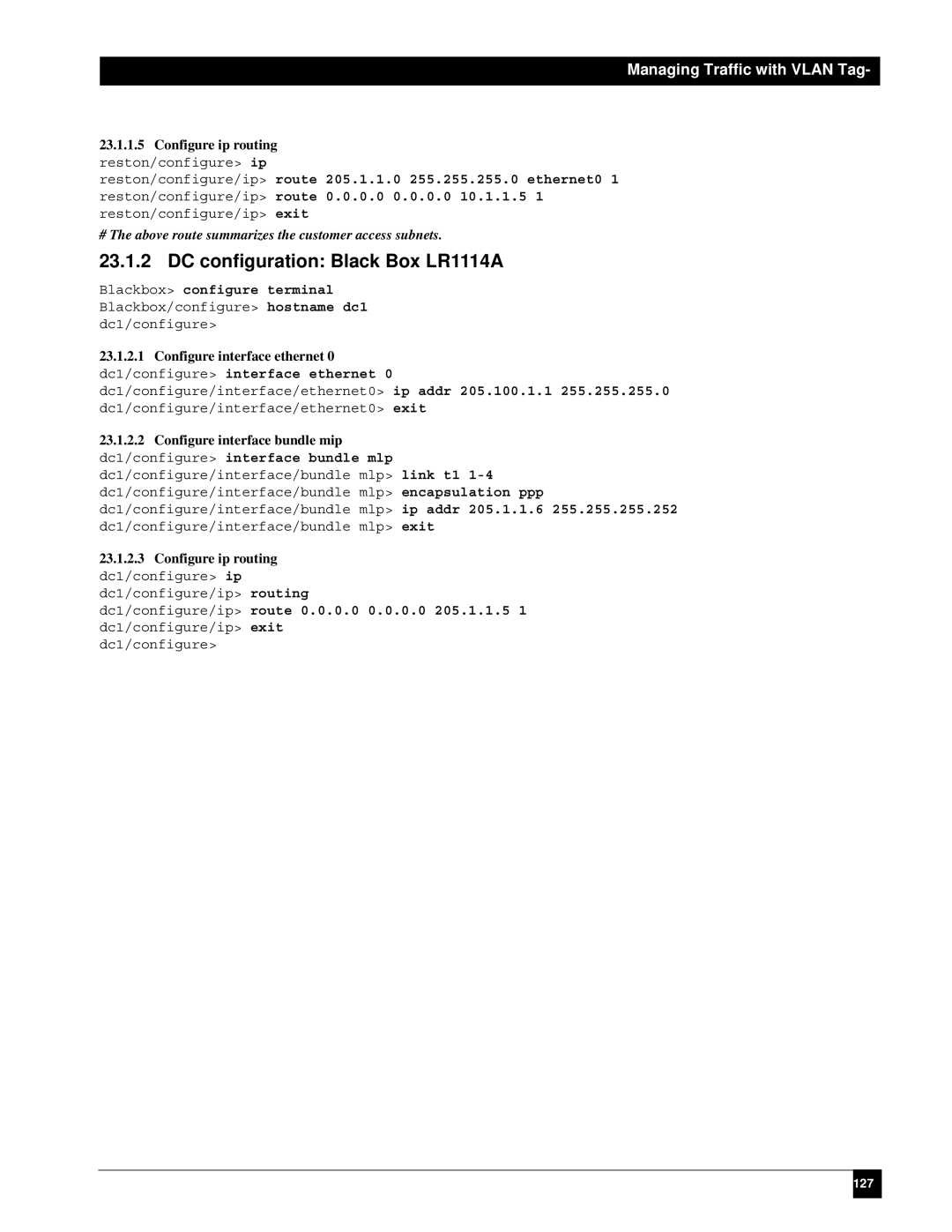 Black Box LR1114A-T1/E1, LR1112A-T1/E1, LR1104A-T1/E1 DC configuration Black Box LR1114A, Managing Traffic with Vlan Tag 