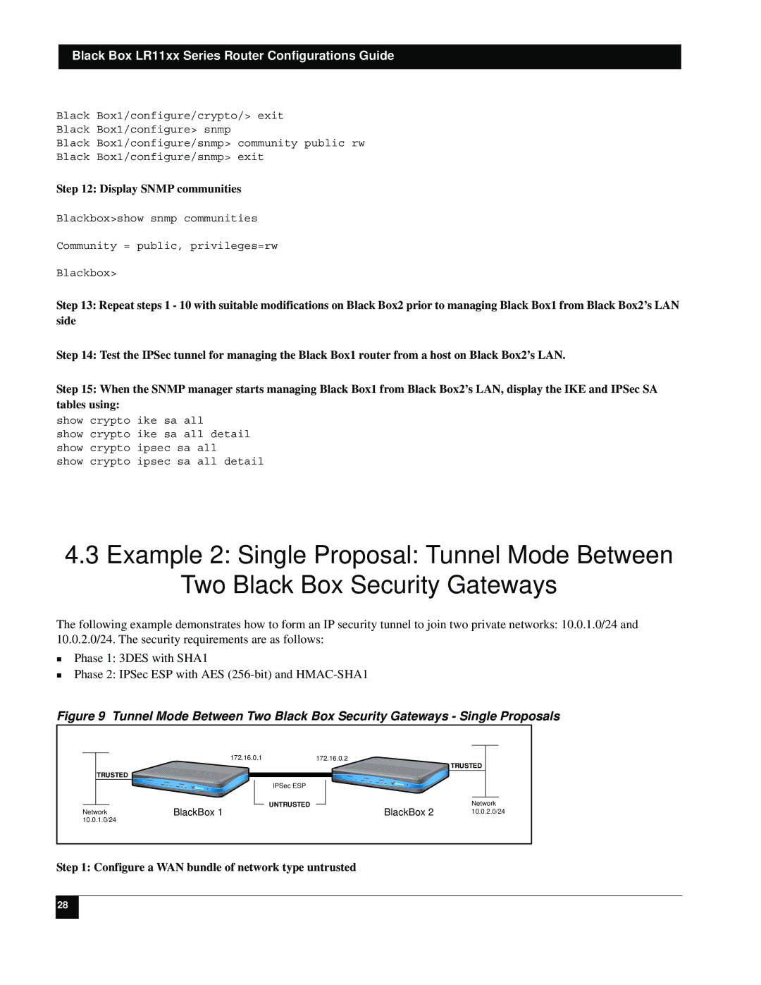 Black Box LR1104A-T1/E1, LR1112A-T1/E1, LR1114A-T1/E1, LR1102A-T1/E1 manual Display Snmp communities 