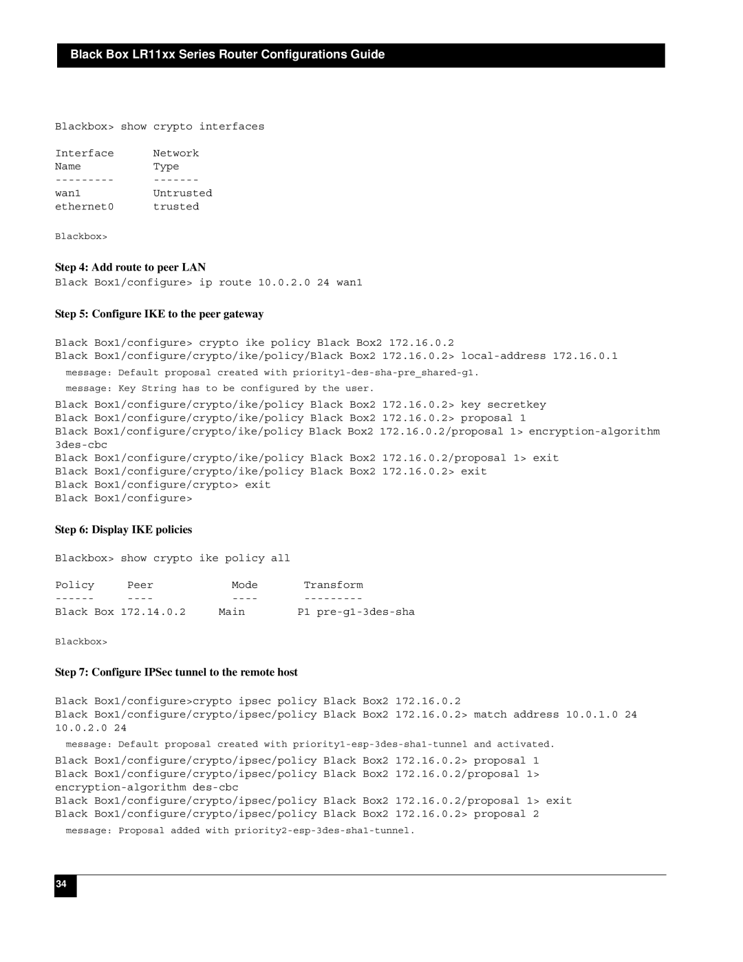 Black Box LR1112A-T1/E1, LR1114A-T1/E1, LR1104A-T1/E1 manual Message Proposal added with priority2-esp-3des-sha1-tunnel 