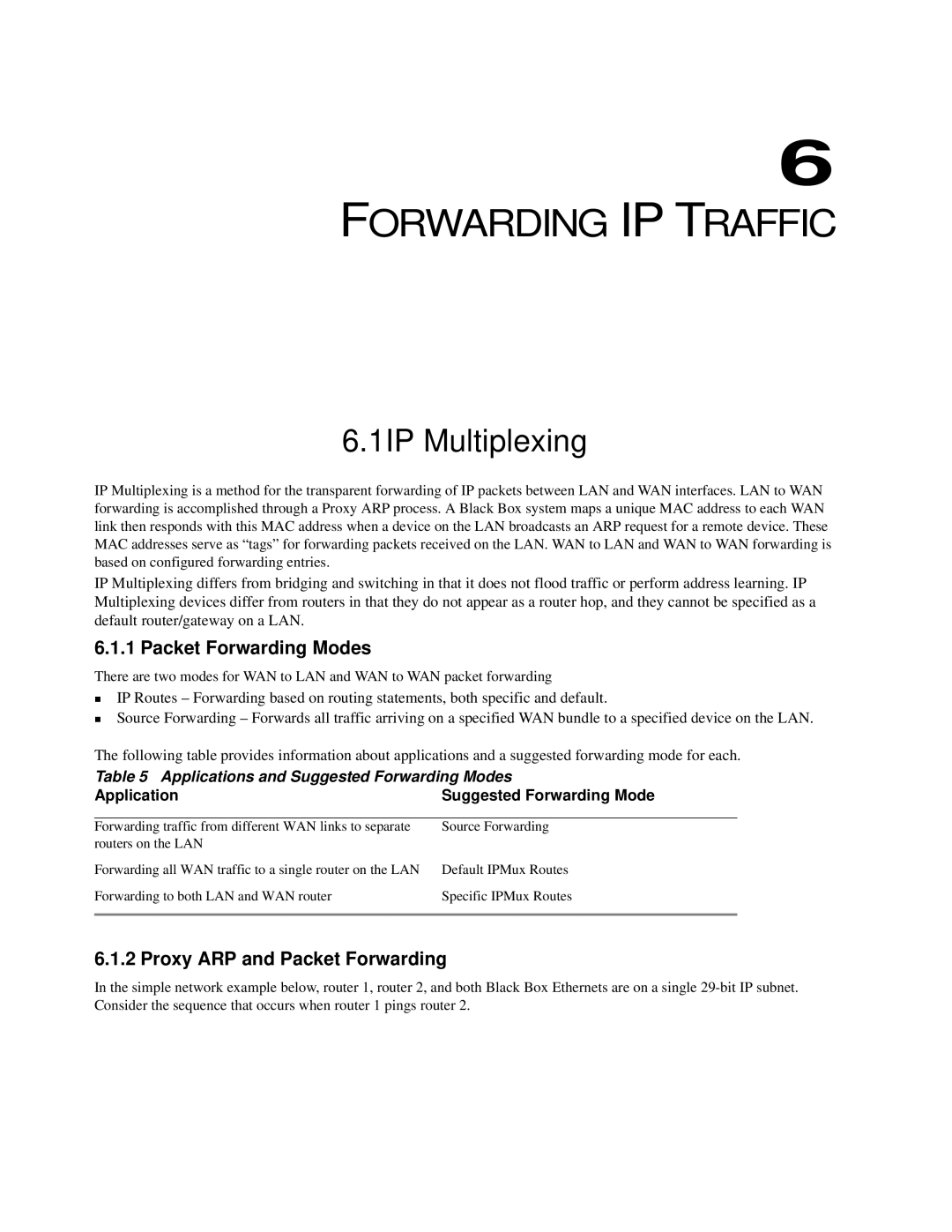 Black Box LR1114A-T1/E1 Forwarding IP Traffic, 1IP Multiplexing, Packet Forwarding Modes, Proxy ARP and Packet Forwarding 