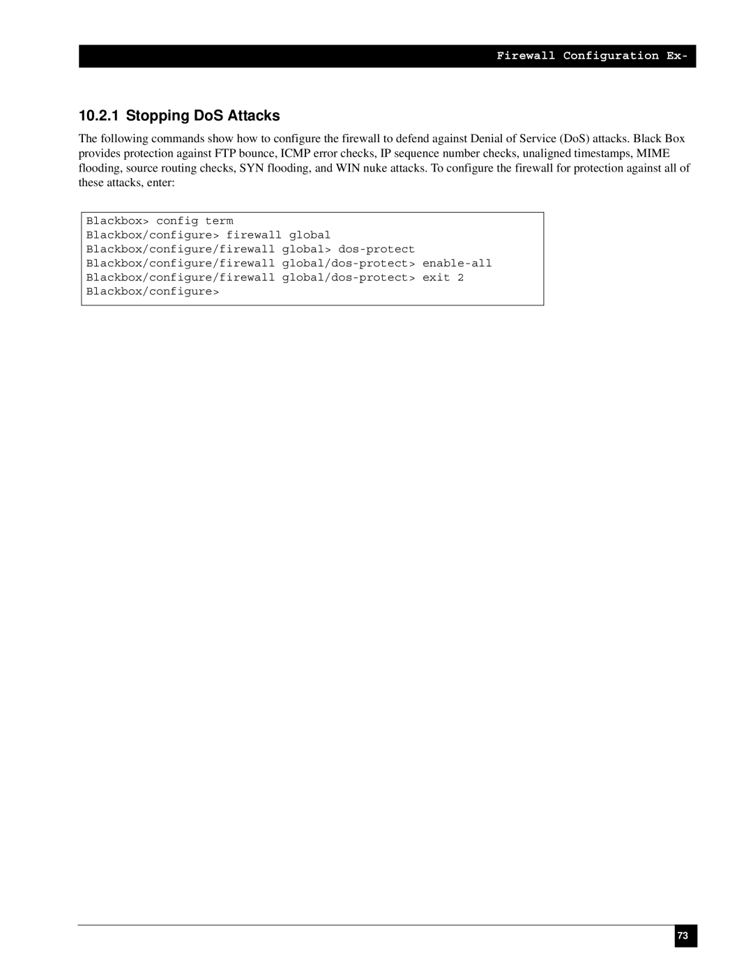 Black Box LR1102A-T1/E1, LR1112A-T1/E1, LR1114A-T1/E1, LR1104A-T1/E1 manual Stopping DoS Attacks 