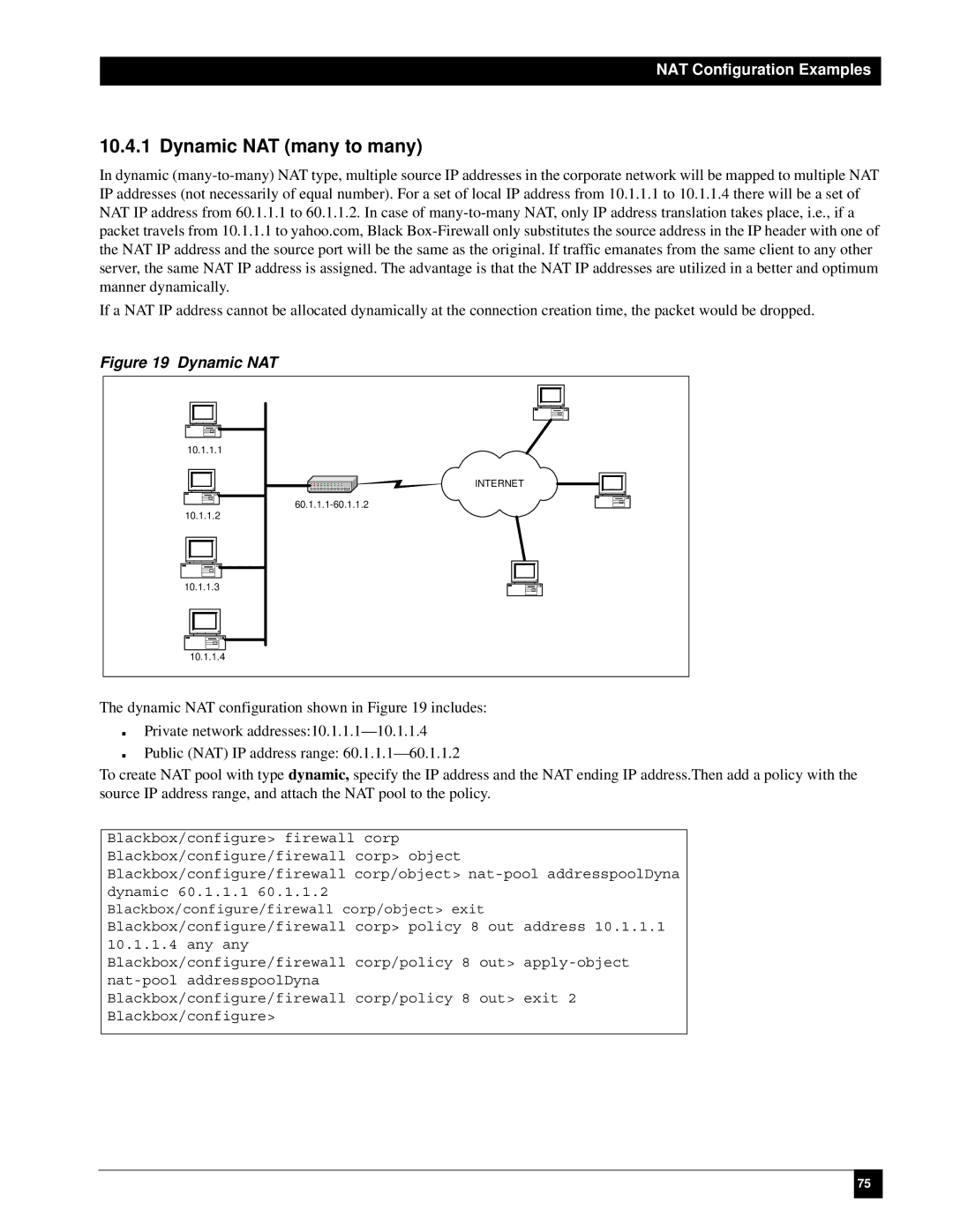 Black Box LR1114A-T1/E1, LR1112A-T1/E1, LR1104A-T1/E1, LR1102A-T1/E1 Dynamic NAT many to many, NAT Configuration Examples 