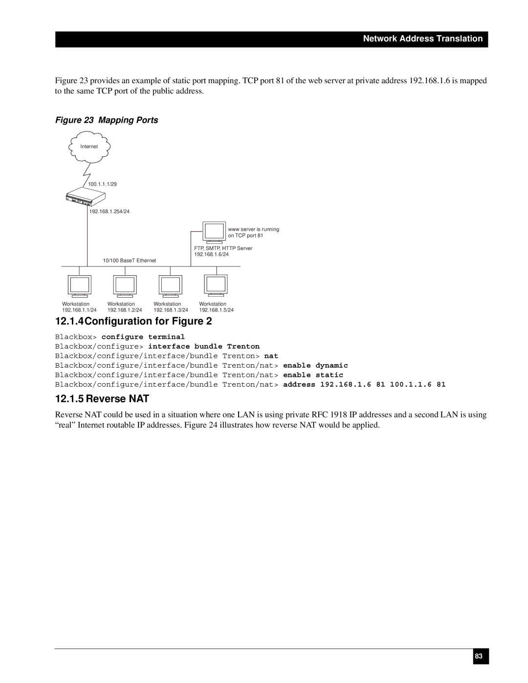 Black Box LR1114A-T1/E1, LR1112A-T1/E1 manual 12.1.4Configuration for Figure, Reverse NAT, Network Address Translation 