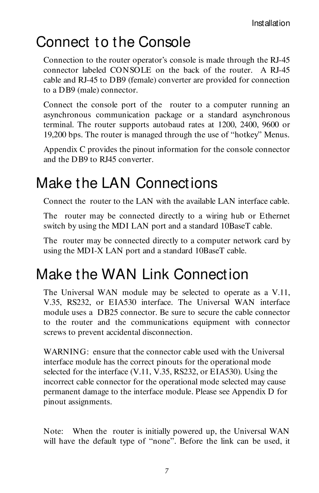 Black Box LR1530A-EU-R3, LR1530A-R3 manual Connect to the Console, Make the LAN Connections, Make the WAN Link Connection 