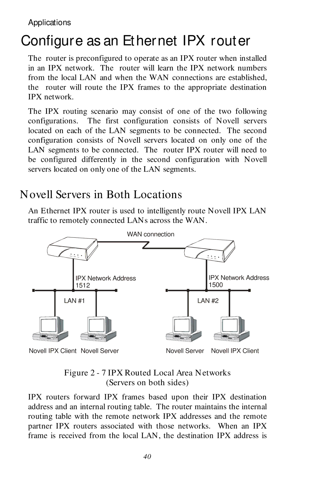 Black Box LR1530A-R3, LR1530A-EU-R3 manual Configure as an Ethernet IPX router, Novell Servers in Both Locations 