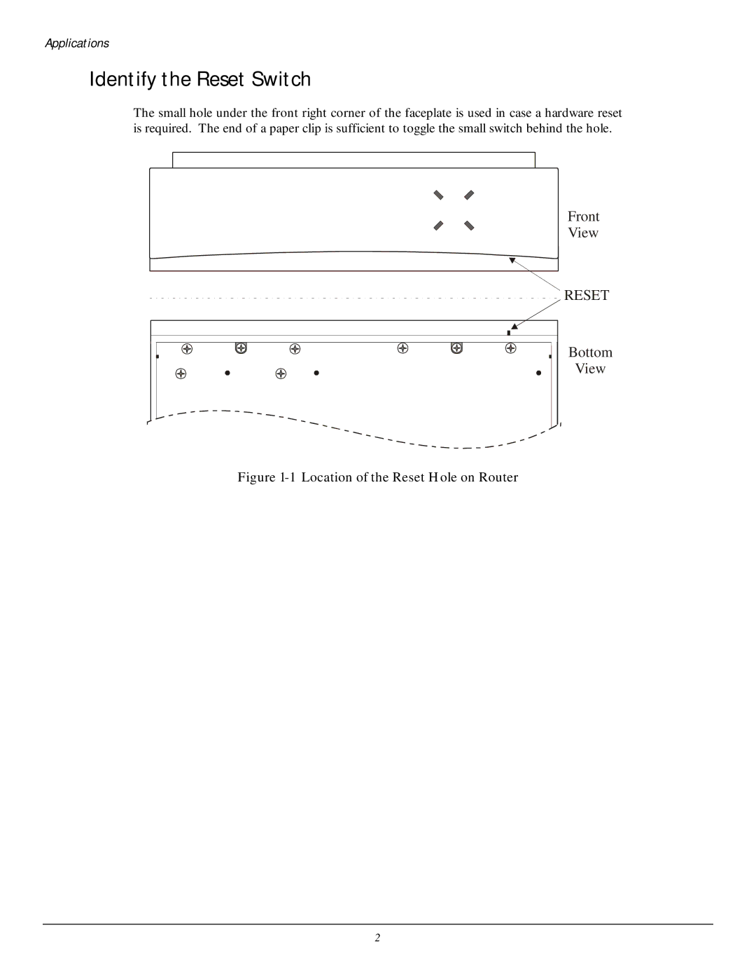 Black Box LR5100A-T, LR5200A-R2 manual Identify the Reset Switch, Location of the Reset Hole on Router 