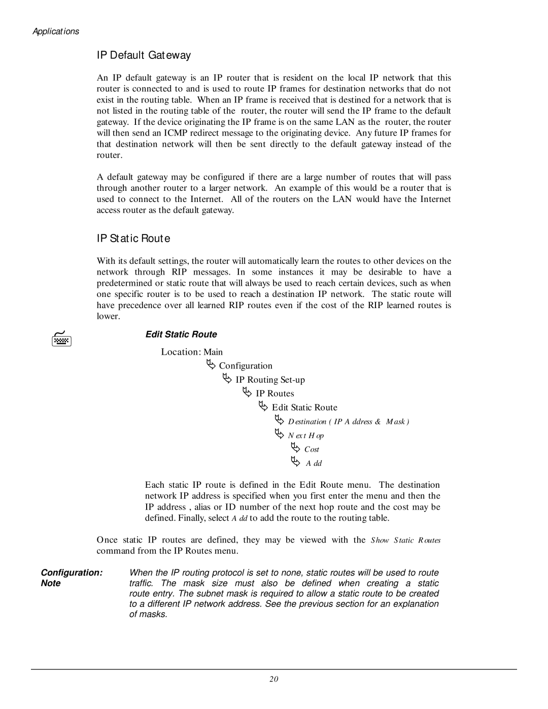 Black Box LR5100A-T, LR5200A-R2 manual IP Default Gateway, IP Static Route 