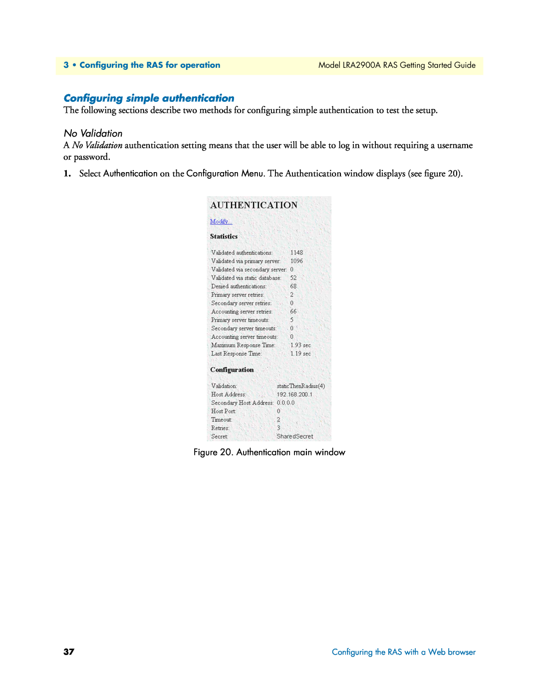 Black Box LRA2900A manual Conﬁguring simple authentication, No Validation 