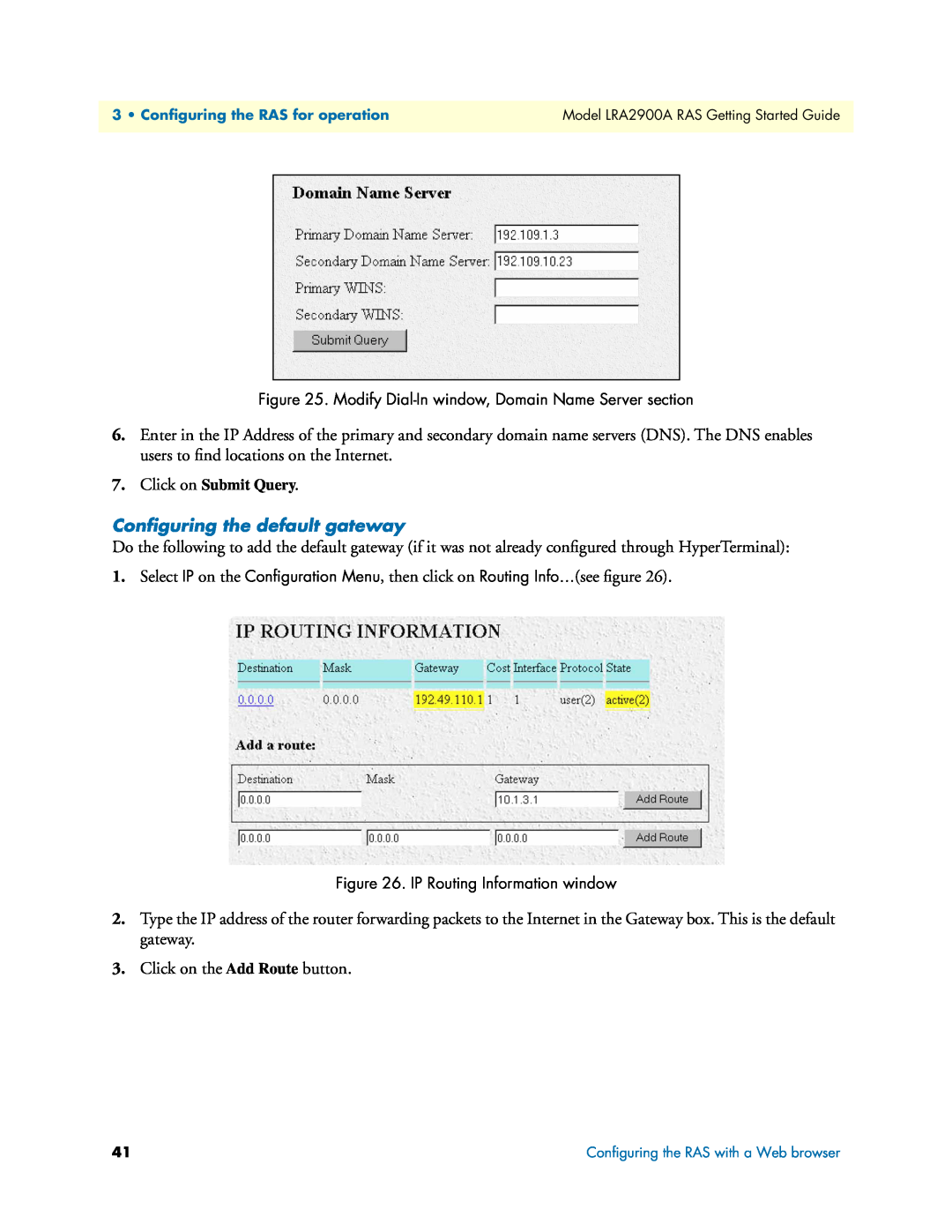 Black Box LRA2900A manual Conﬁguring the default gateway 