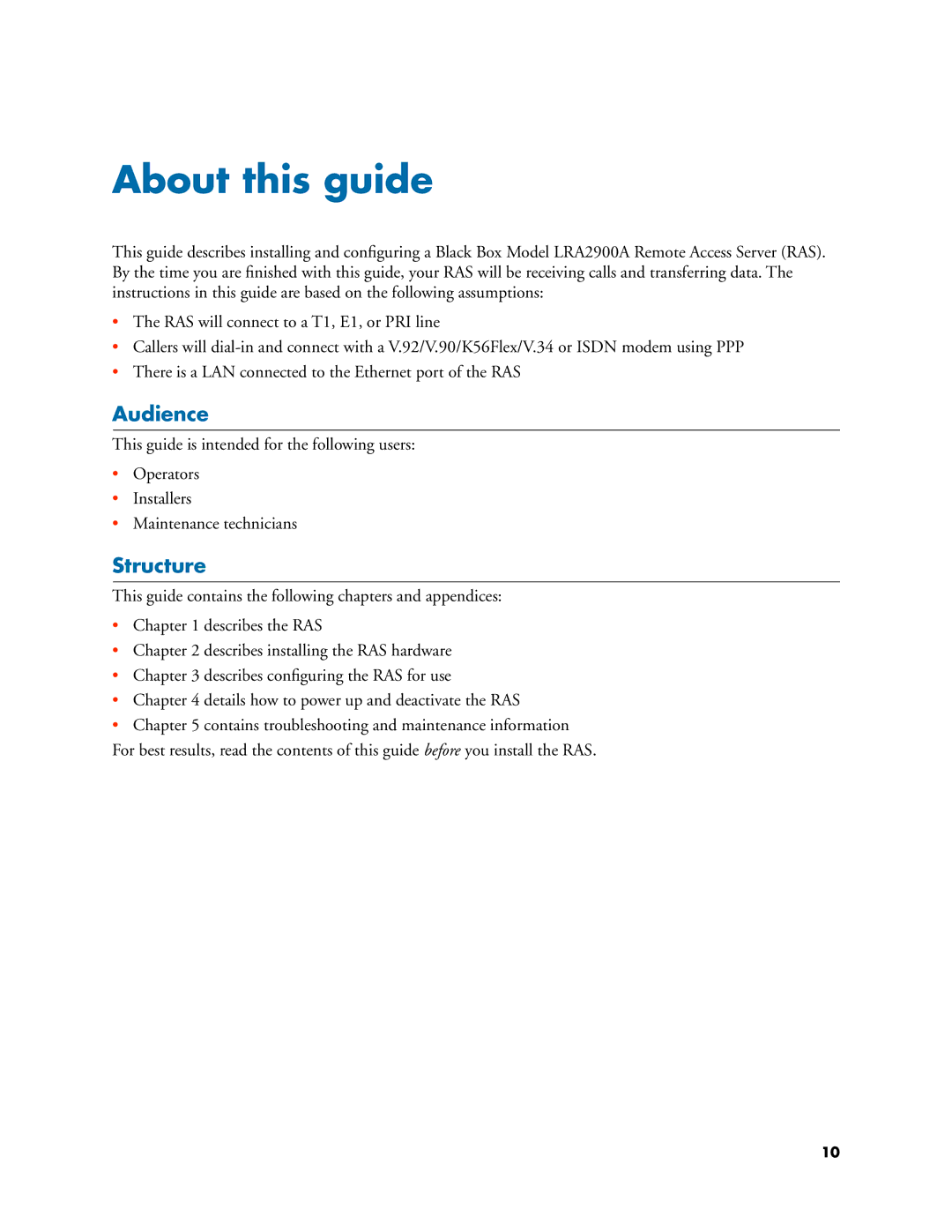 Black Box LRA2900A manual Audience, Structure 