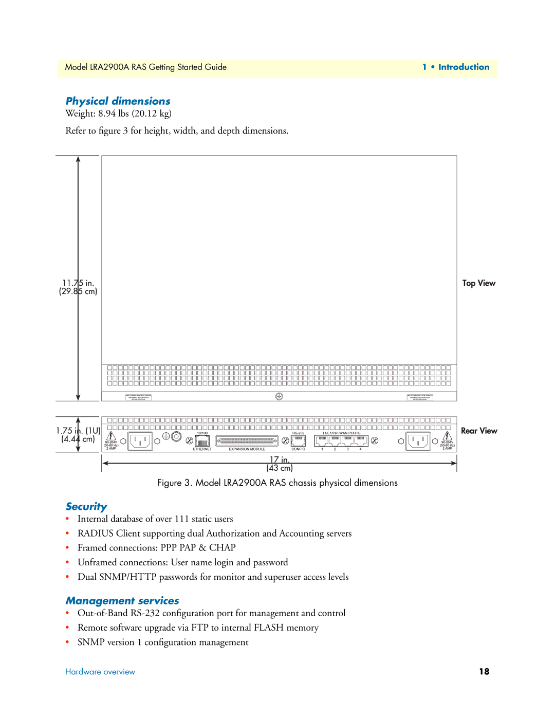 Black Box LRA2900A manual Physical dimensions, Security, Management services 