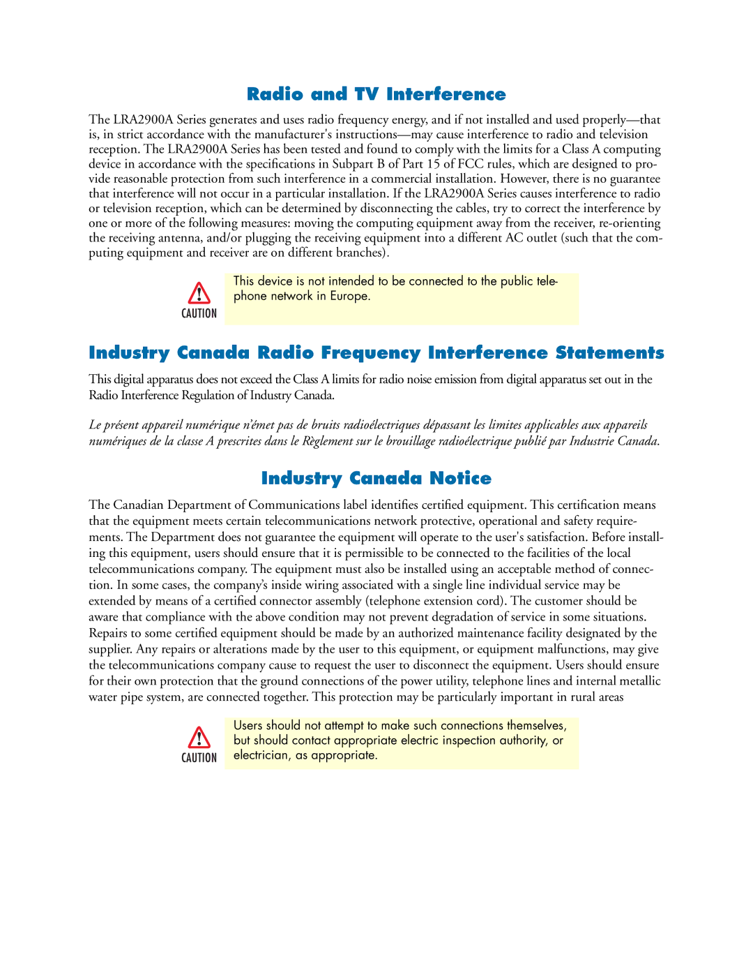 Black Box LRA2900A manual Radio and TV Interference 