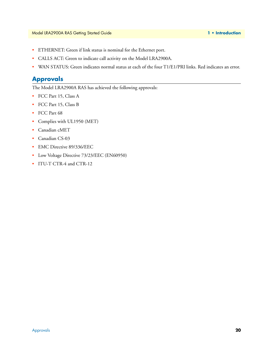 Black Box LRA2900A manual Approvals 