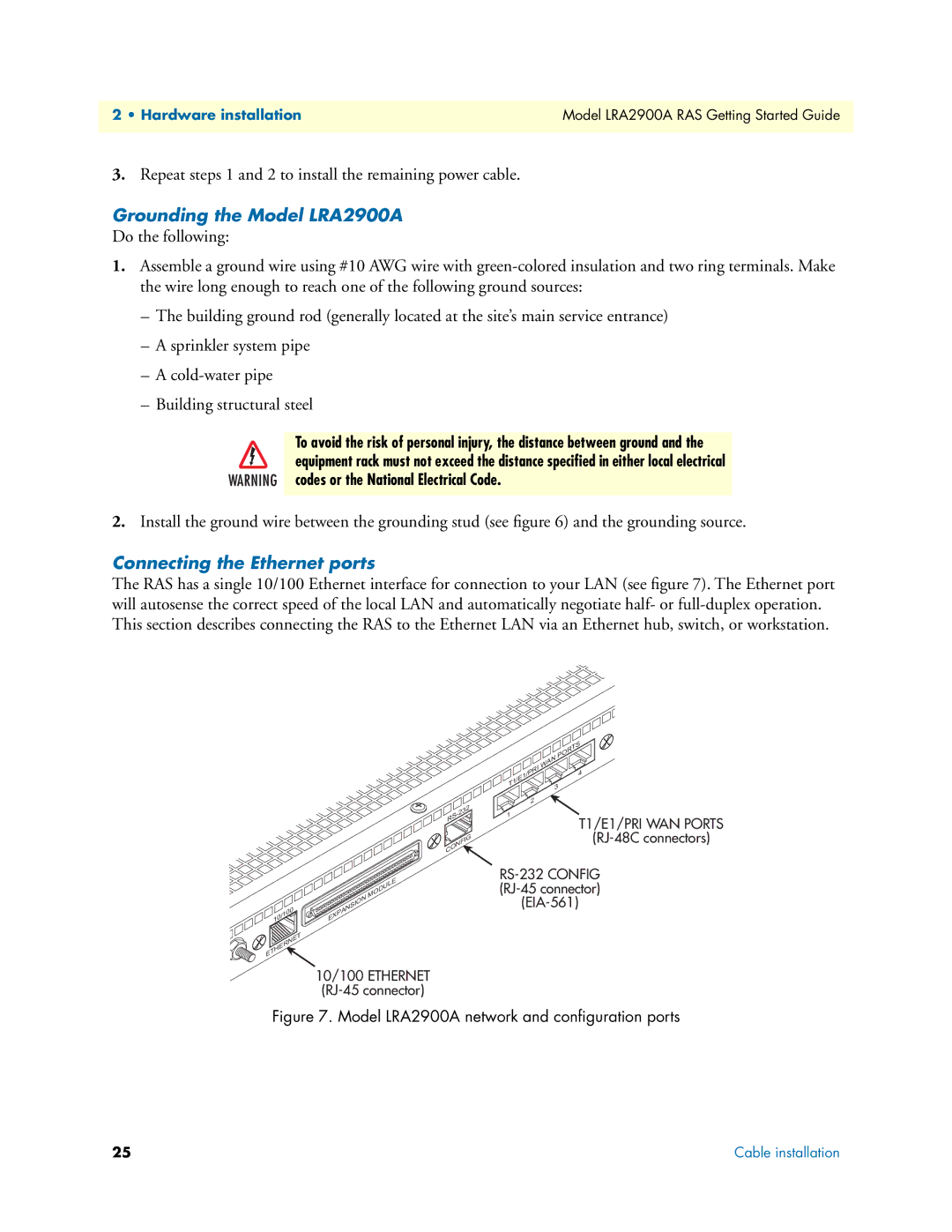 Black Box manual Grounding the Model LRA2900A, Connecting the Ethernet ports 