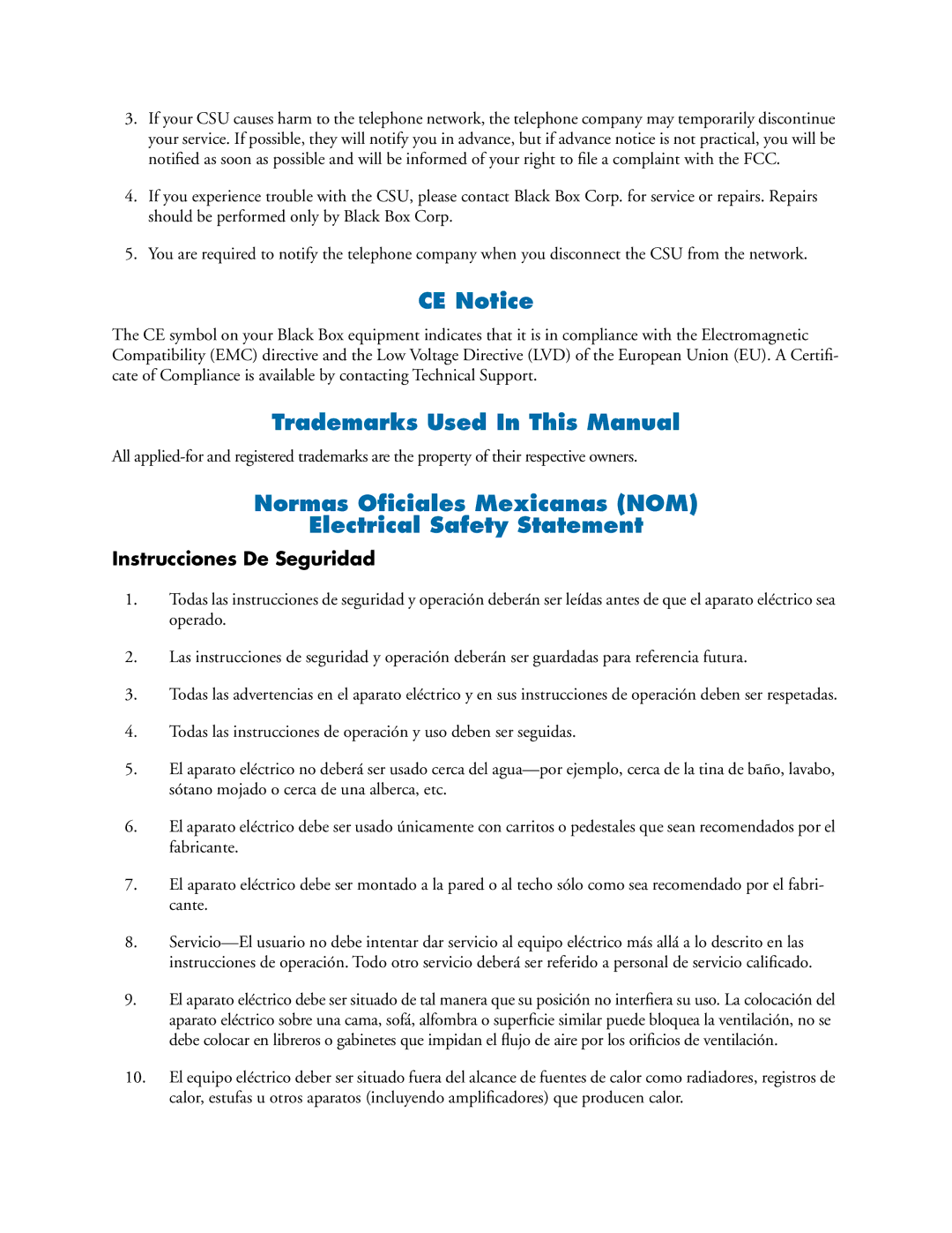 Black Box LRA2900A manual Trademarks Used In This Manual 