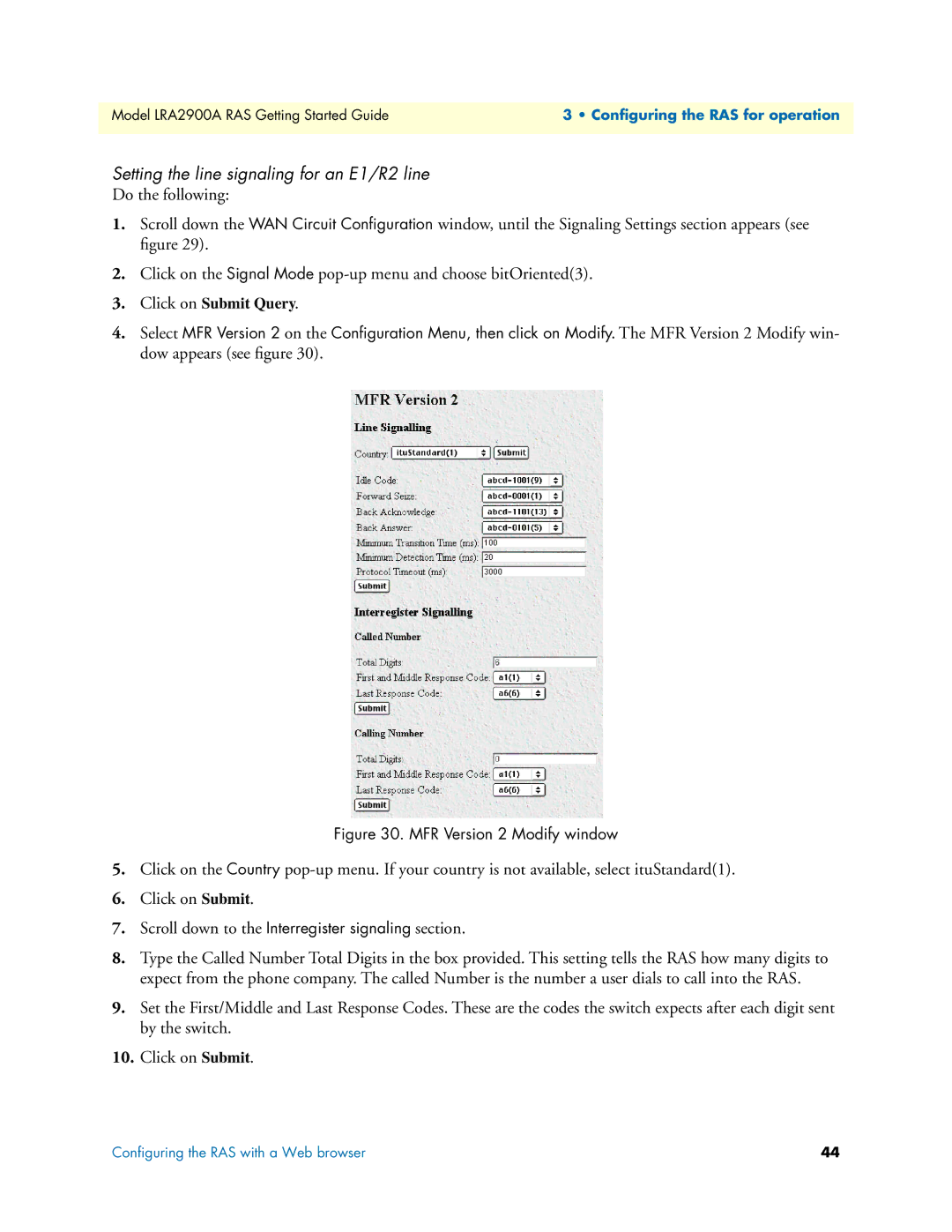 Black Box LRA2900A manual Setting the line signaling for an E1/R2 line, MFR Version 2 Modify window 