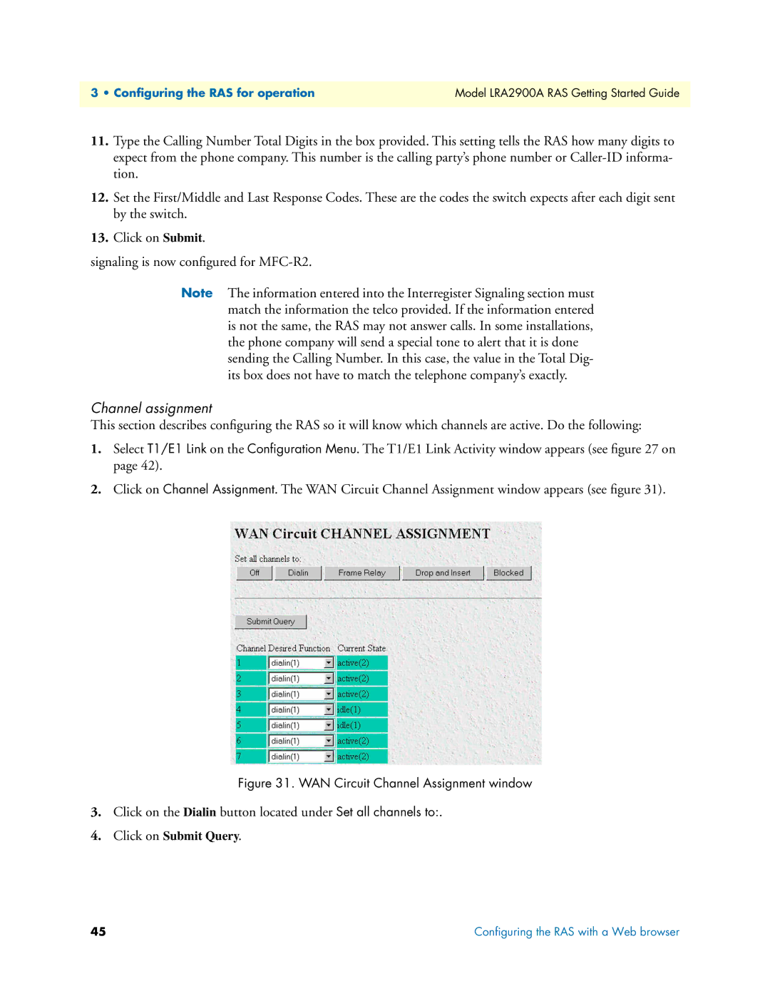 Black Box LRA2900A manual Channel assignment, WAN Circuit Channel Assignment window 