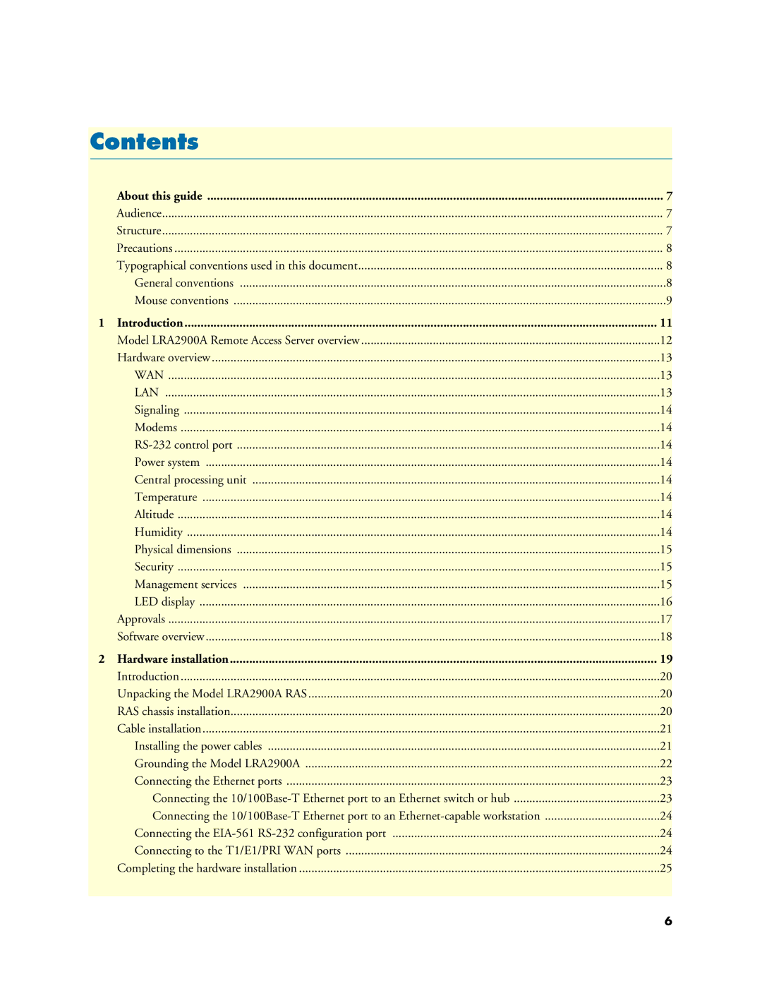 Black Box LRA2900A manual Contents 