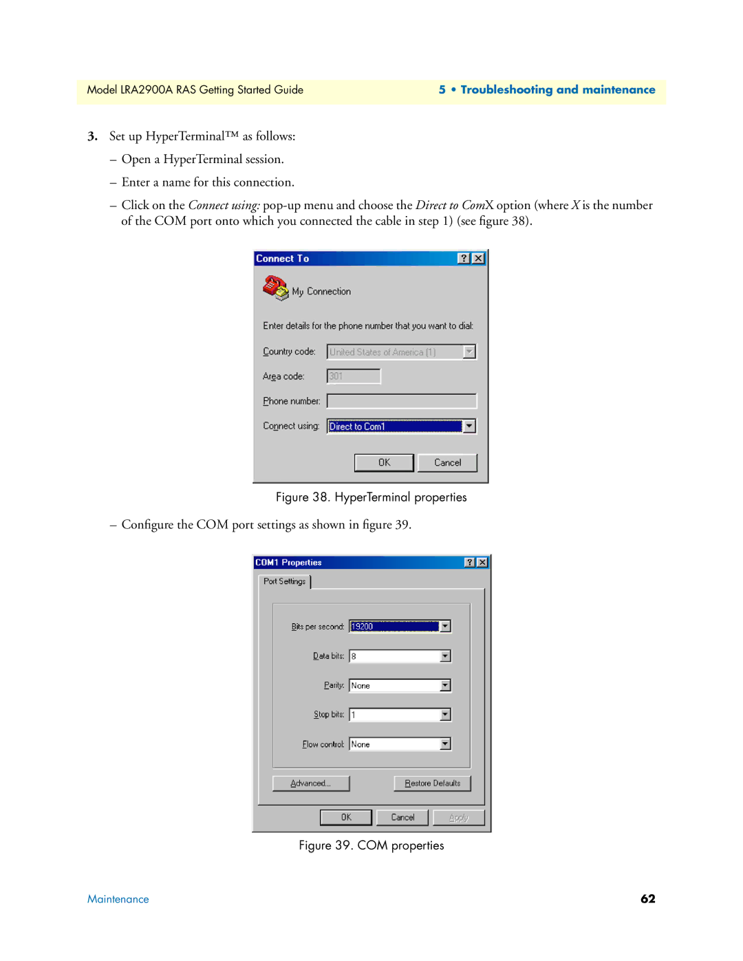 Black Box LRA2900A manual Conﬁgure the COM port settings as shown in ﬁgure 