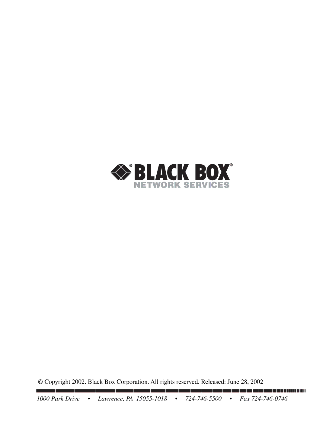 Black Box LRA2900A manual Park Drive Lawrence, PA 15055-1018 724-746-5500 Fax 