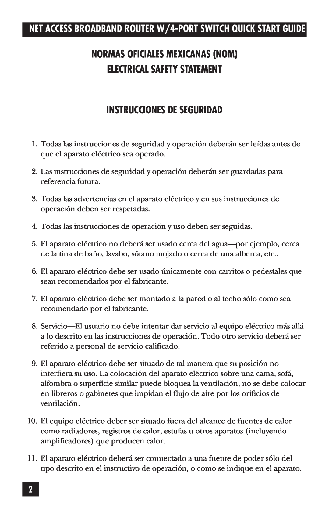 Black Box LRB500A quick start Normas Oficiales Mexicanas Nom Electrical Safety Statement, Instrucciones De Seguridad 