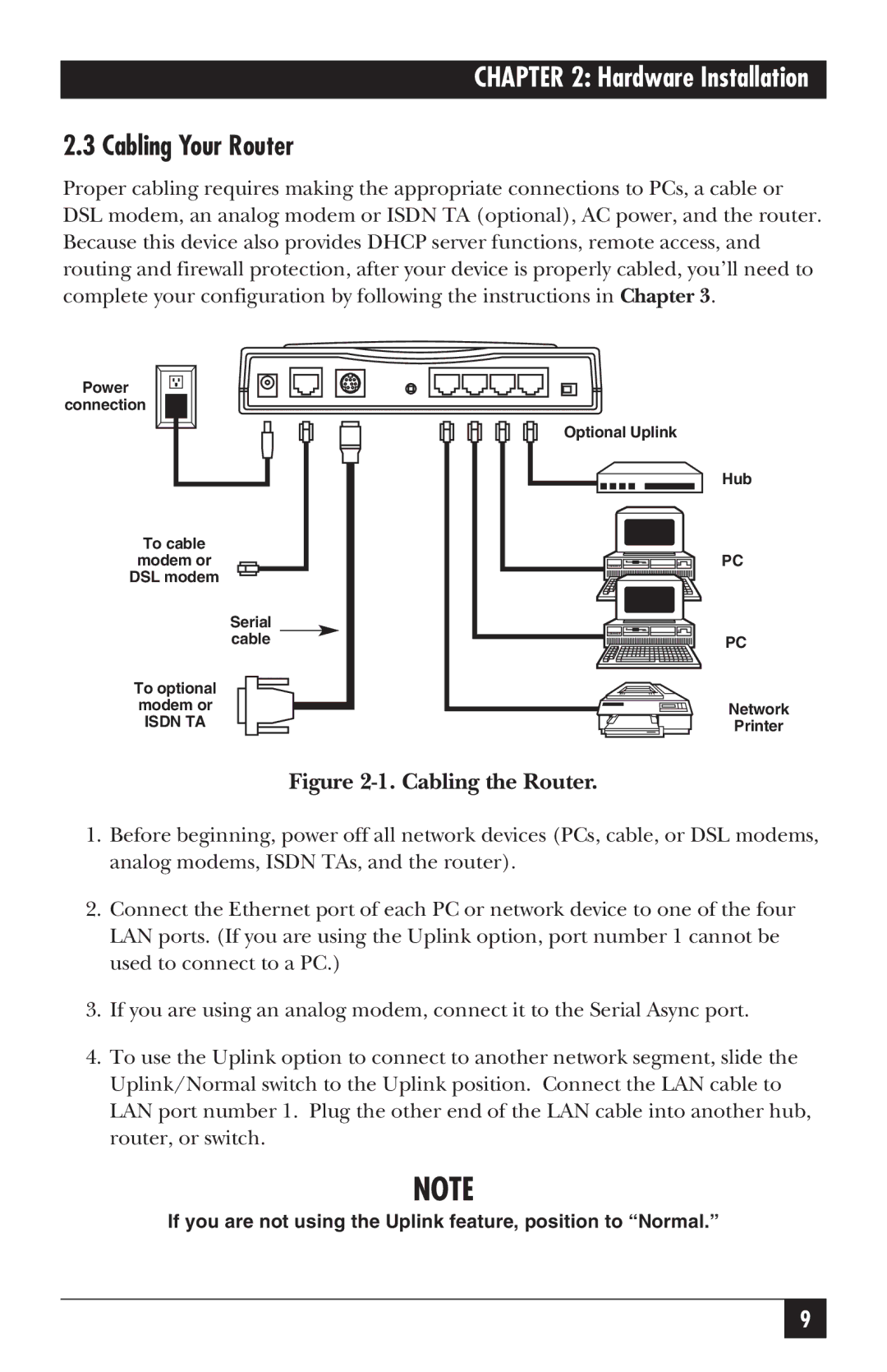 Black Box LRB500A quick start Cabling Your Router, Cabling the Router 