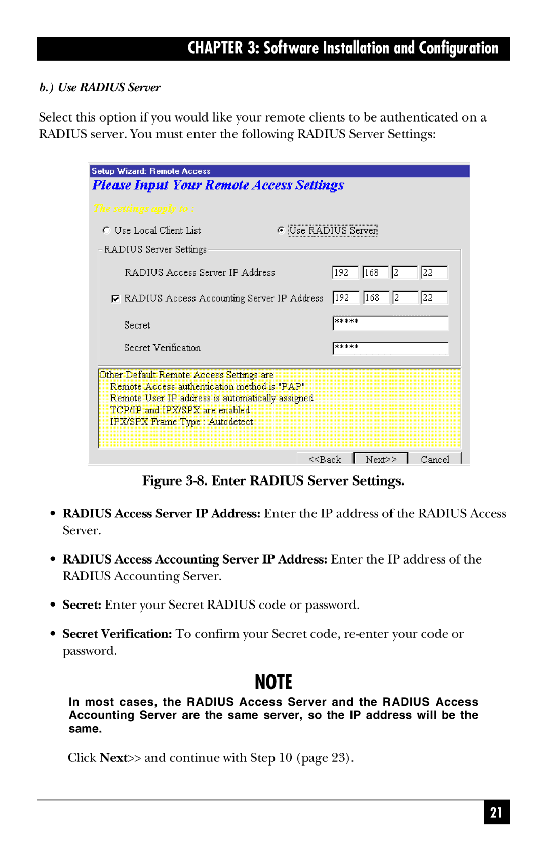 Black Box LRB500A quick start Enter Radius Server Settings 