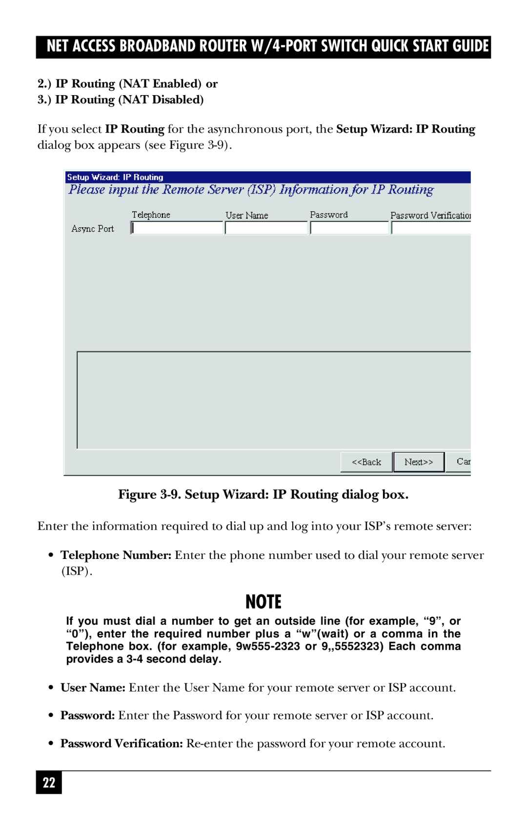 Black Box LRB500A quick start Setup Wizard IP Routing dialog box, IP Routing NAT Enabled or IP Routing NAT Disabled 