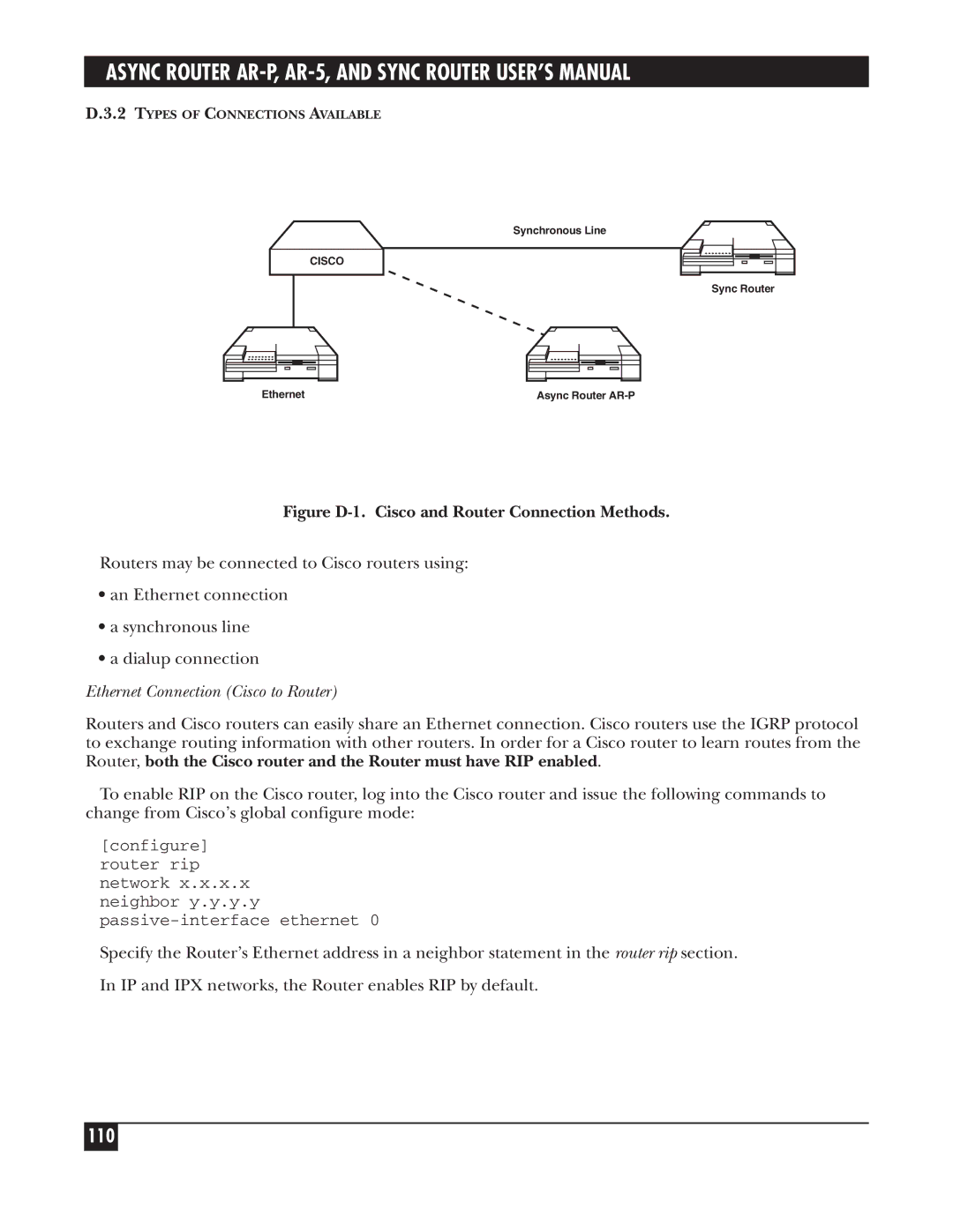 Black Box LRA001A-R2, LRS002A-R2, LRA005A-R2 manual 110, Ethernet Connection Cisco to Router 