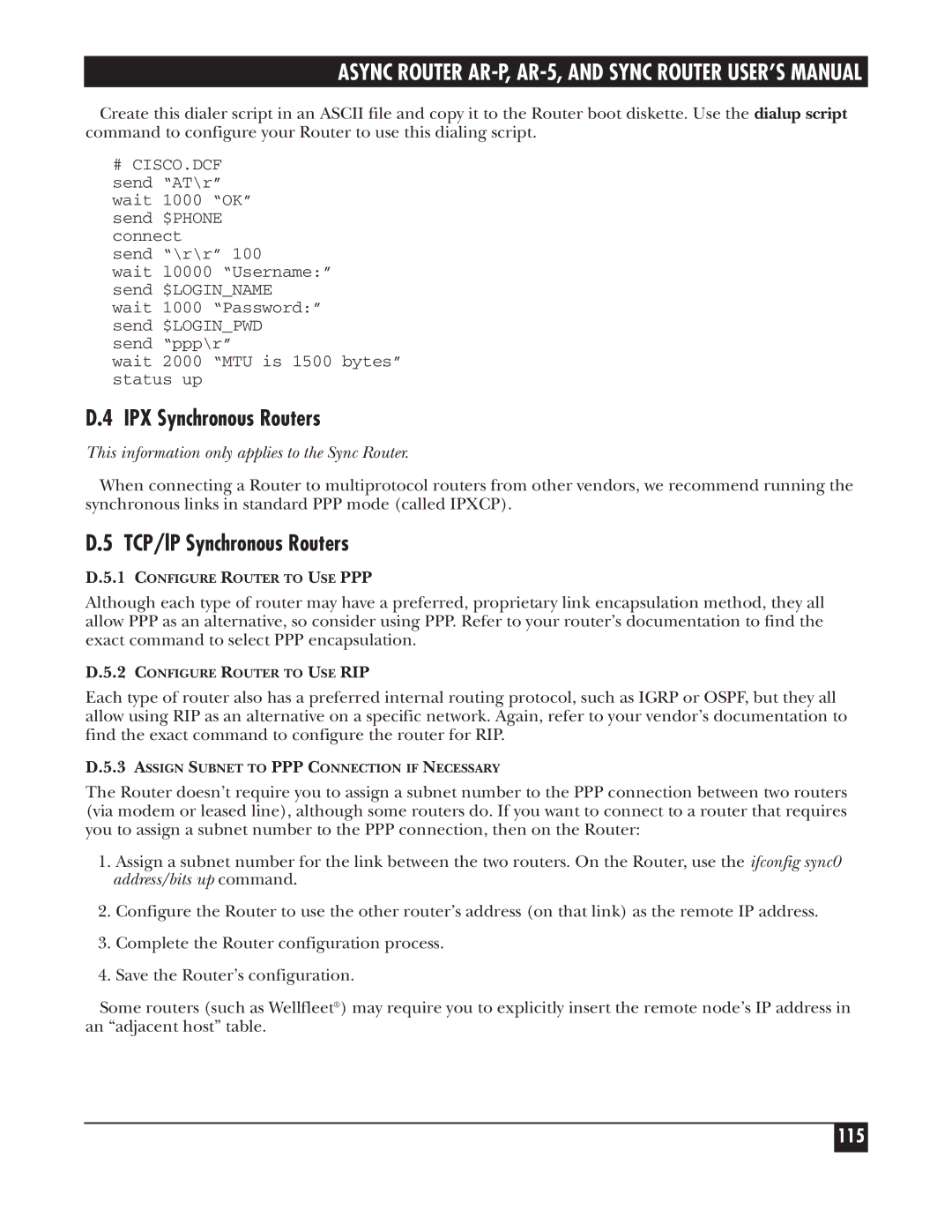 Black Box LRA005A-R2, LRS002A-R2, LRA001A-R2 manual IPX Synchronous Routers, TCP/lP Synchronous Routers, 115 