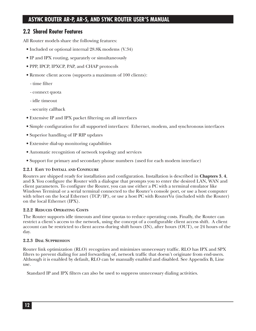 Black Box LRS002A-R2, LRA005A-R2, LRA001A-R2 manual Shared Router Features 