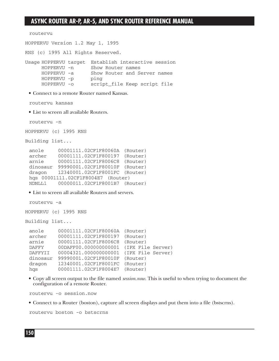 Black Box LRS002A-R2, LRA005A-R2, LRA001A-R2 manual 150, List to screen all available Routers 