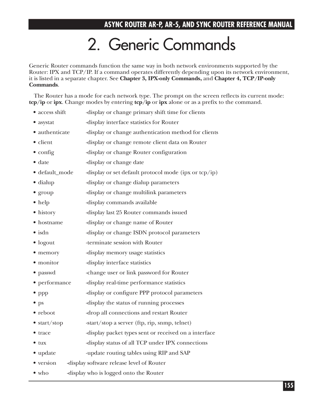 Black Box LRA001A-R2, LRS002A-R2, LRA005A-R2 manual Generic Commands, 155 