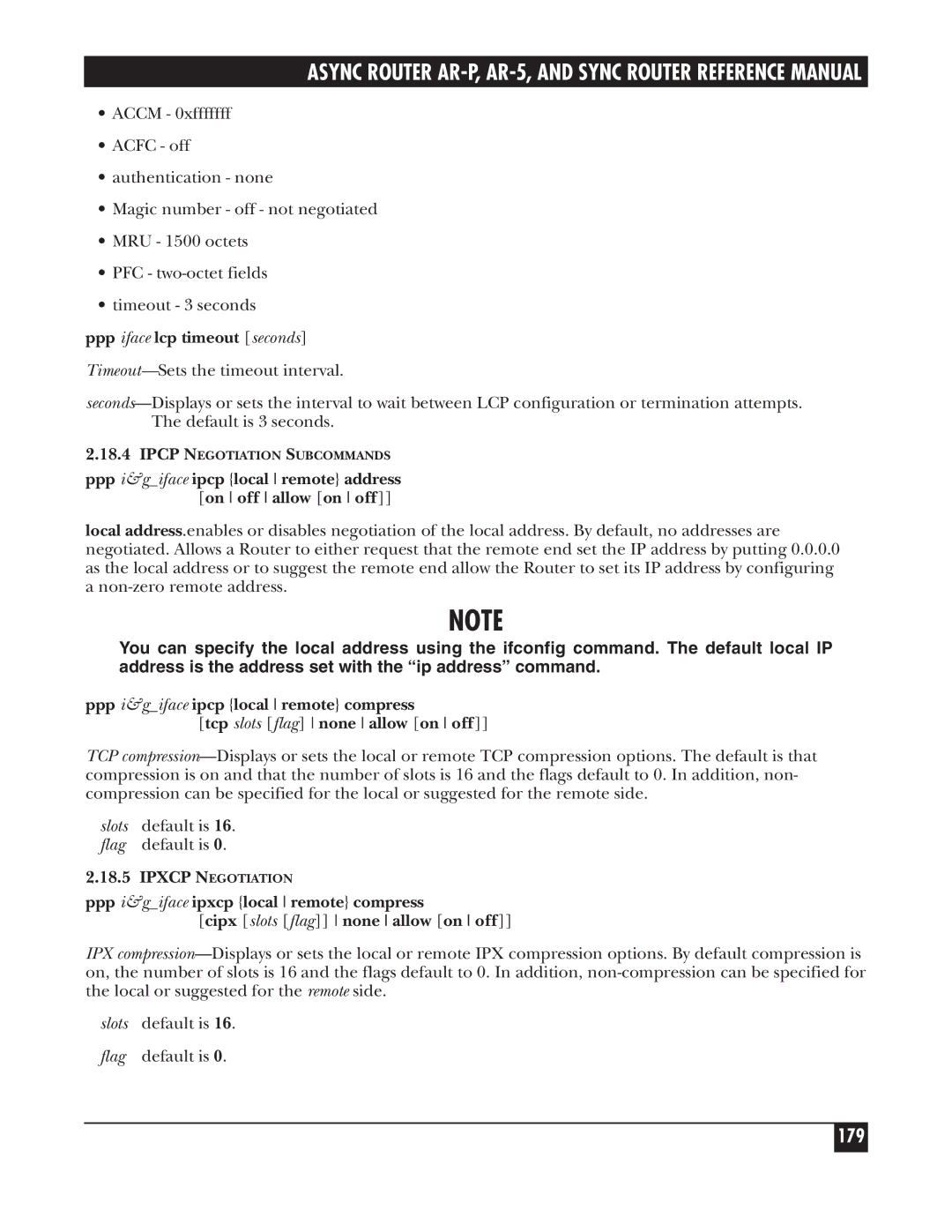 Black Box LRA001A-R2, LRS002A-R2, LRA005A-R2 manual 179, Ppp iface lcp timeout seconds 