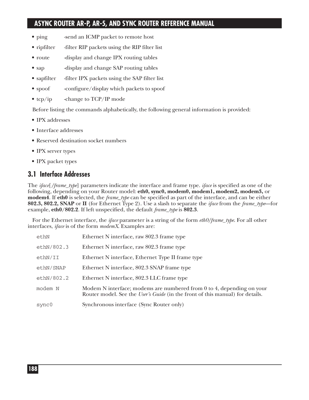 Black Box LRA001A-R2, LRS002A-R2, LRA005A-R2 manual Interface Addresses, 188 