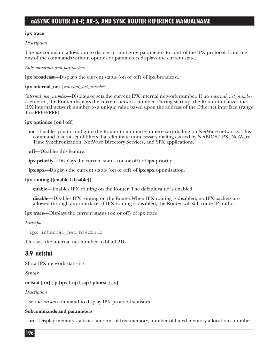 Black Box LRA005A-R2, LRS002A-R2, LRA001A-R2 manual Netstat, 196 