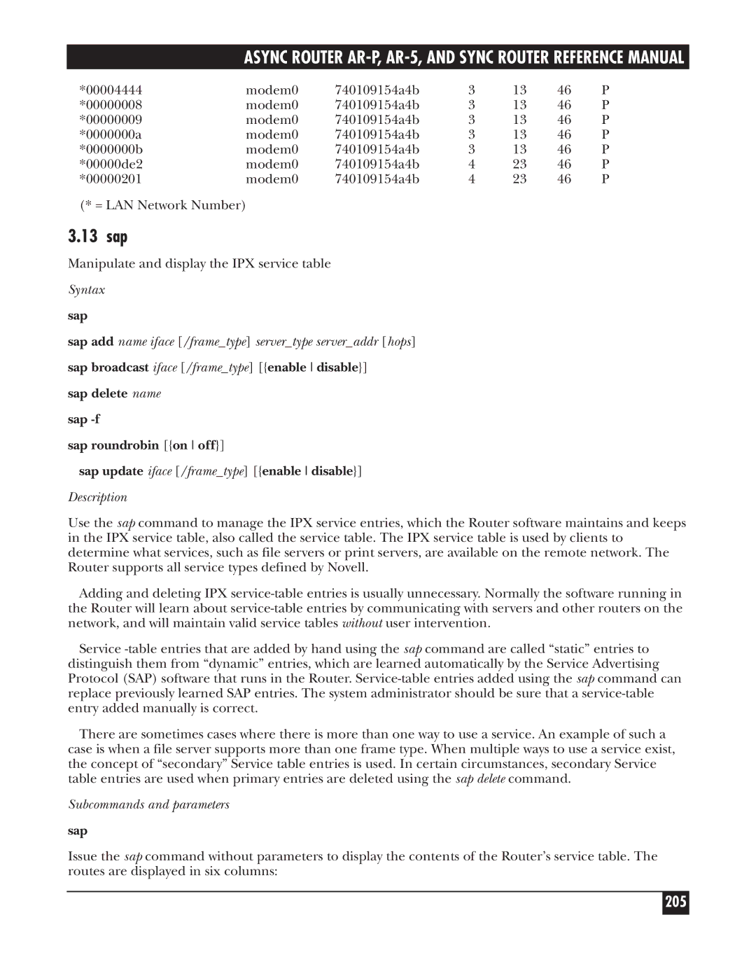 Black Box LRA005A-R2, LRS002A-R2, LRA001A-R2 manual 13 sap, 205 