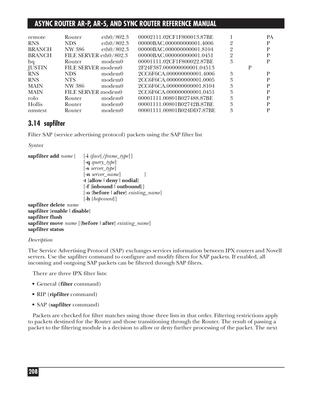 Black Box LRA005A-R2, LRS002A-R2, LRA001A-R2 manual Sapfilter, 208 