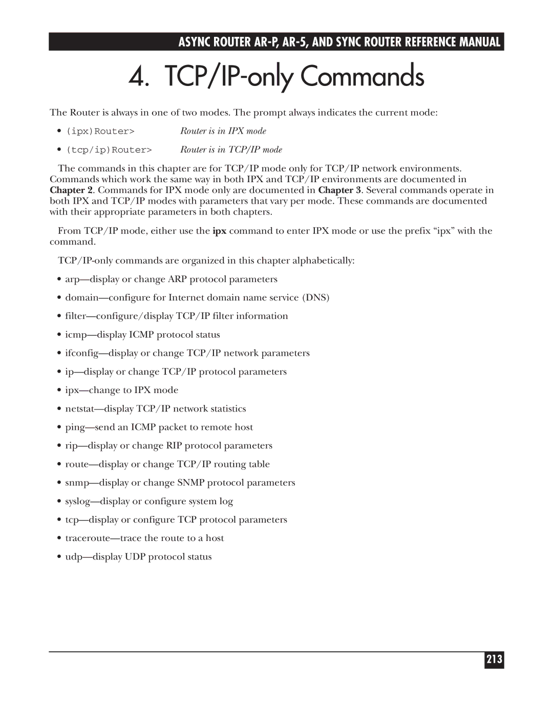 Black Box LRS002A-R2, LRA005A-R2, LRA001A-R2 manual TCP/IP-only Commands, 213 