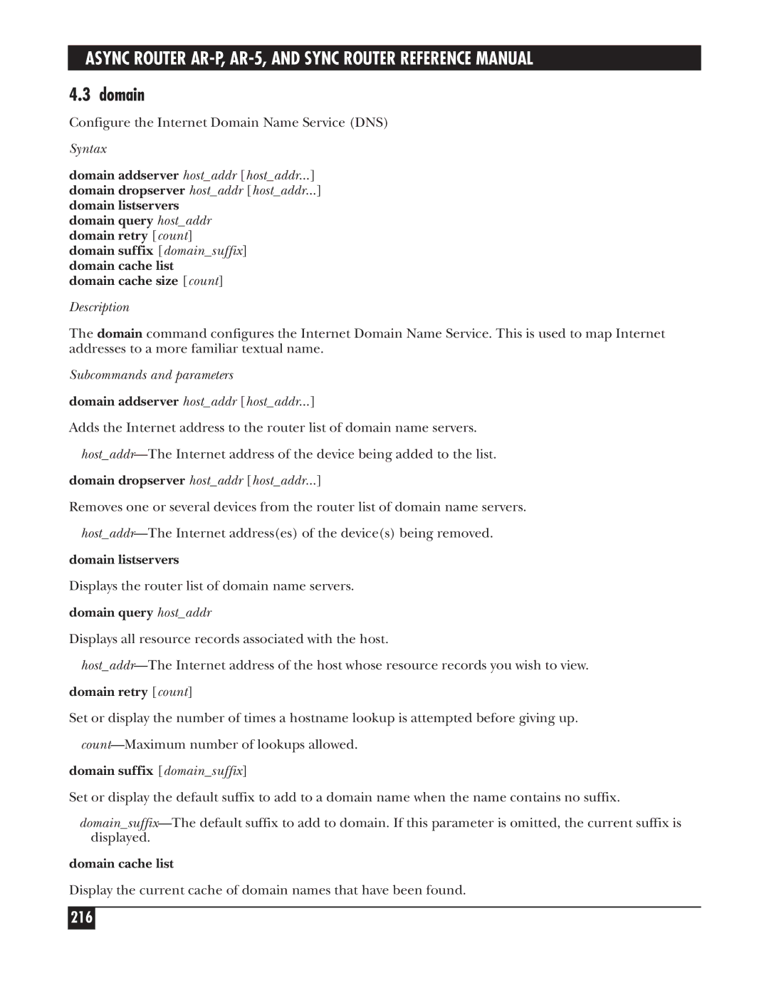 Black Box LRS002A-R2, LRA005A-R2, LRA001A-R2 216, Domain listservers, Domain suffix domainsuffix, Domain cache list 