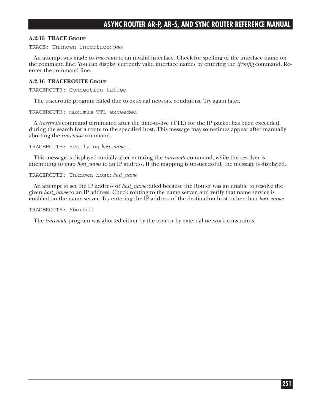 Black Box LRA001A-R2, LRS002A-R2, LRA005A-R2 manual 251, Trace Group, Traceroute Group 