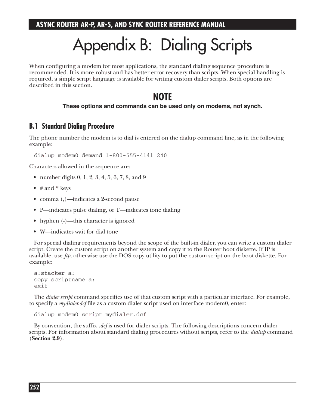 Black Box LRS002A-R2, LRA005A-R2, LRA001A-R2 manual Appendix B Dialing Scripts, Standard Dialing Procedure, 252 