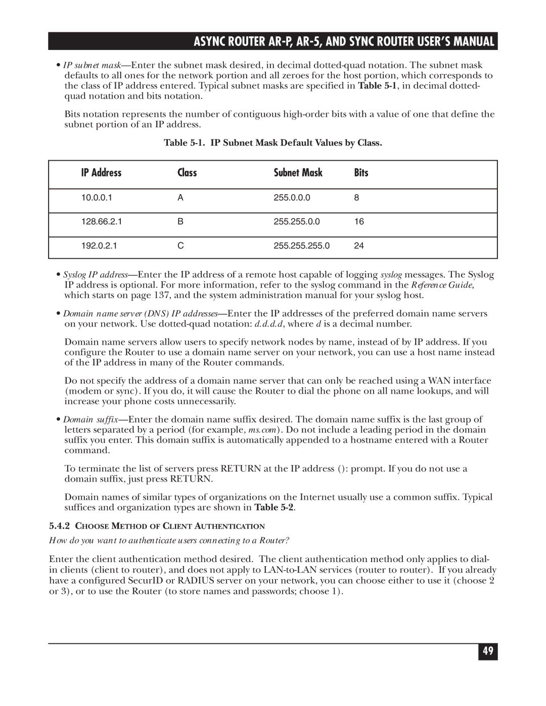 Black Box LRA005A-R2, LRS002A-R2, LRA001A-R2 manual Bits, IP Subnet Mask Default Values by Class 